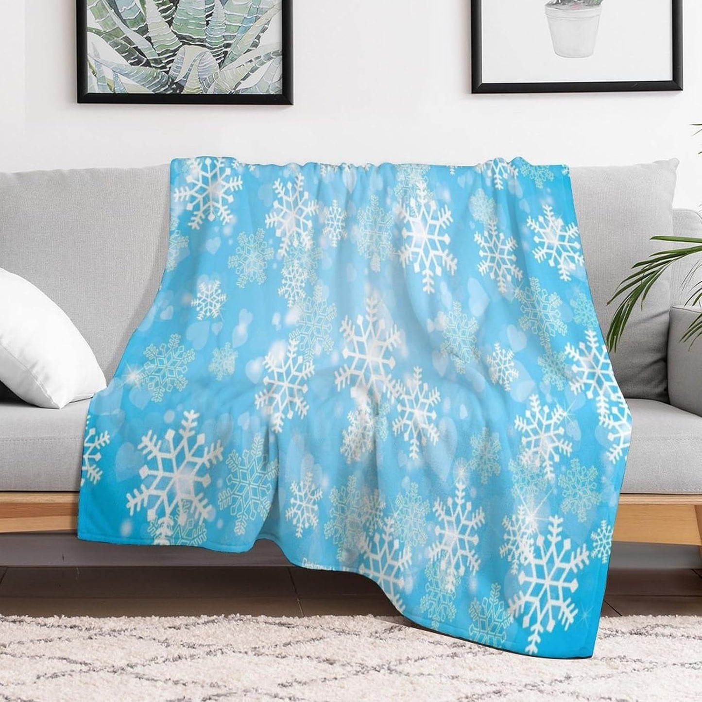 Winter Snowflake Throw Blanket for Couch Super Soft Warm Lightweight Throw Blankets Cozy Flannel Bed Blanket Cute Decorative Blankets for All Seasons Home Decor Gift 50"*60"（130 * 150cm）