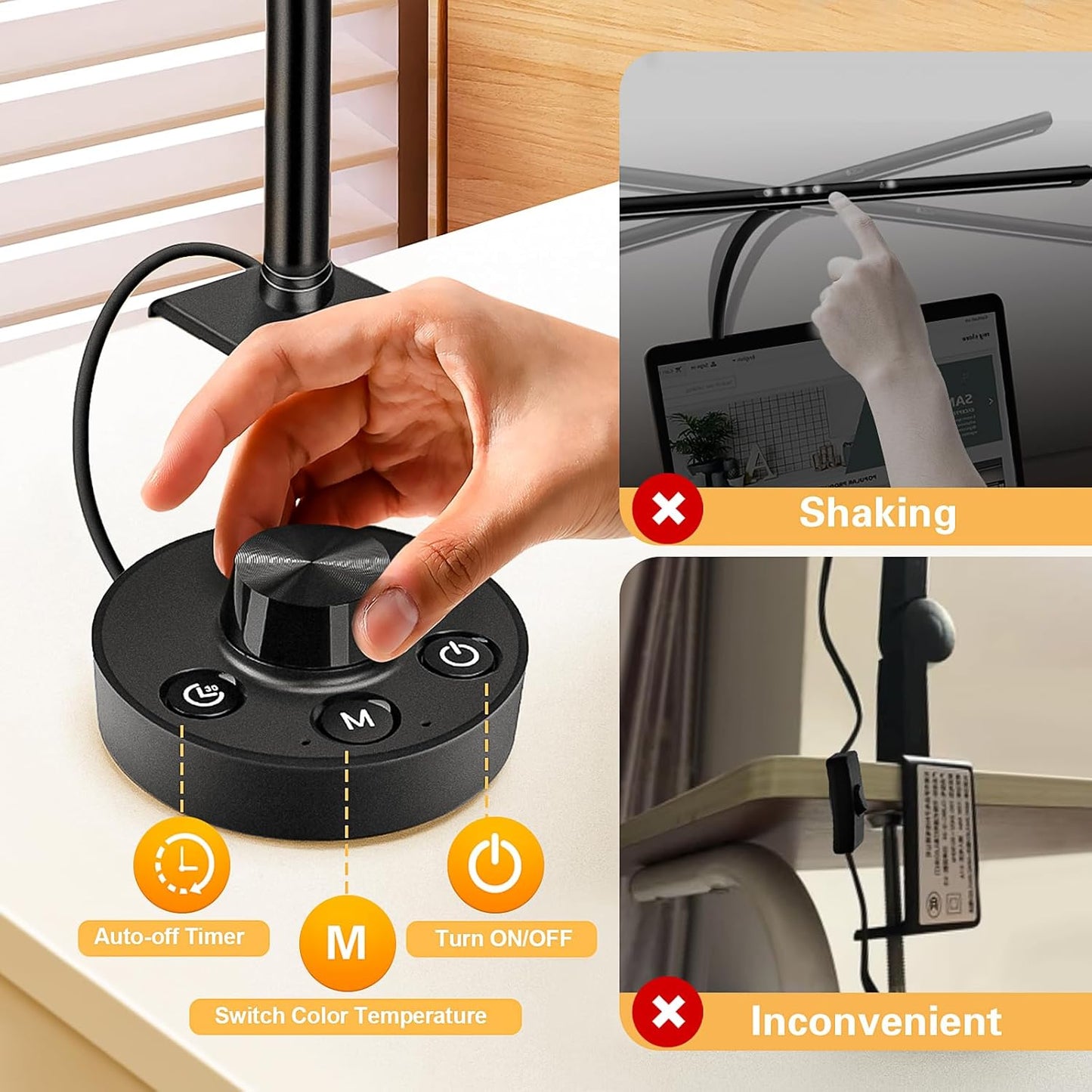 LED Desk Lamp for Home Office, 24W Bright Office Desk Lamp with Desktop Dimmer, 46" Multi-Screen Computer Monitor Architect Clamp Desk Light, Color and Dimming LED Table Light for Work Study