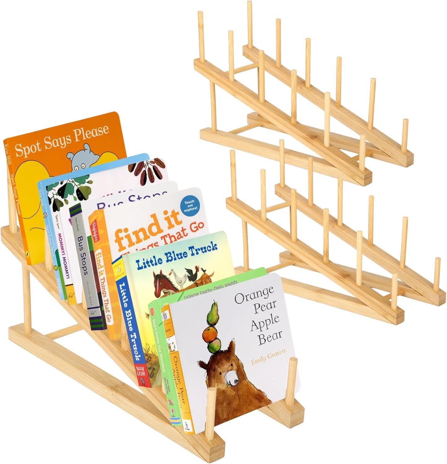 3 Pcs Bookshelf Holder, Wood Book Stand for Display 5-Tier Tabletop Small Kids Bookshelf Portable Book Rack Organizer Plate Holder for Vendor Events Art Platter Craft Show Retail Magazine Record
