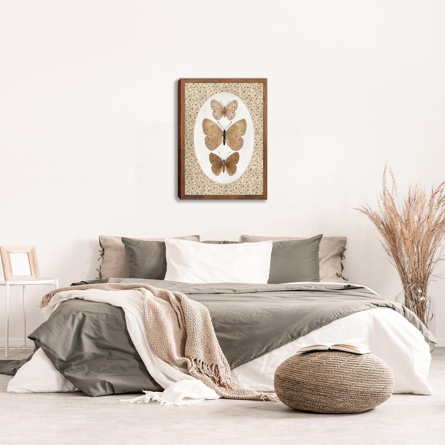 Butterfly Wall Art Prints Nature Vintage Preppy Moth Canvas Gifts Posters Wall Decor Dark Moody Insect Artwork Small Cottagecore for Bedroom Bathroom Kitchen Office Hoom Decor 8x10inch Wood Framed