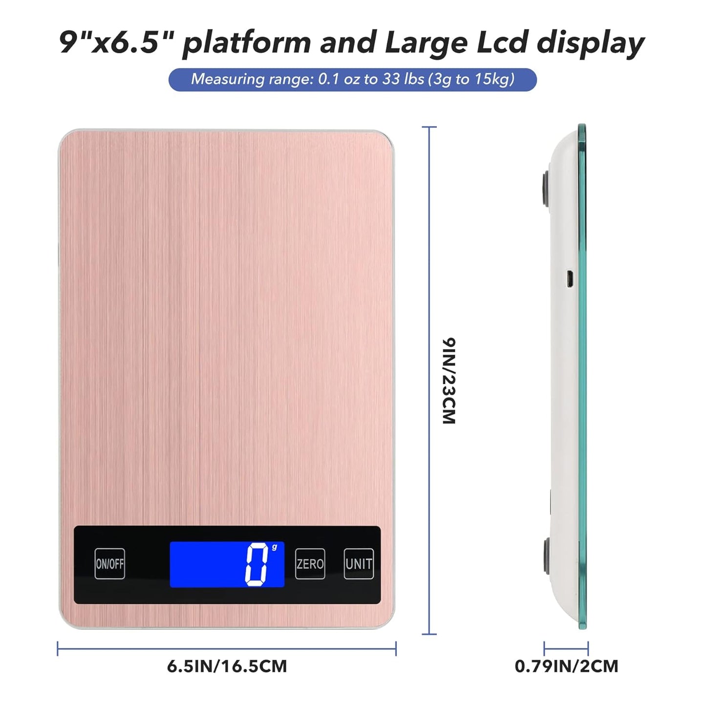 33lb Food Kitchen Digital Scale,1g/0.05oz Precise Graduation, USB Charging Kitchen Scale, Waterproof Stainless Steel with LCD Display, Ounces and Grams for Weight Loss, Cooking, Baking (red)