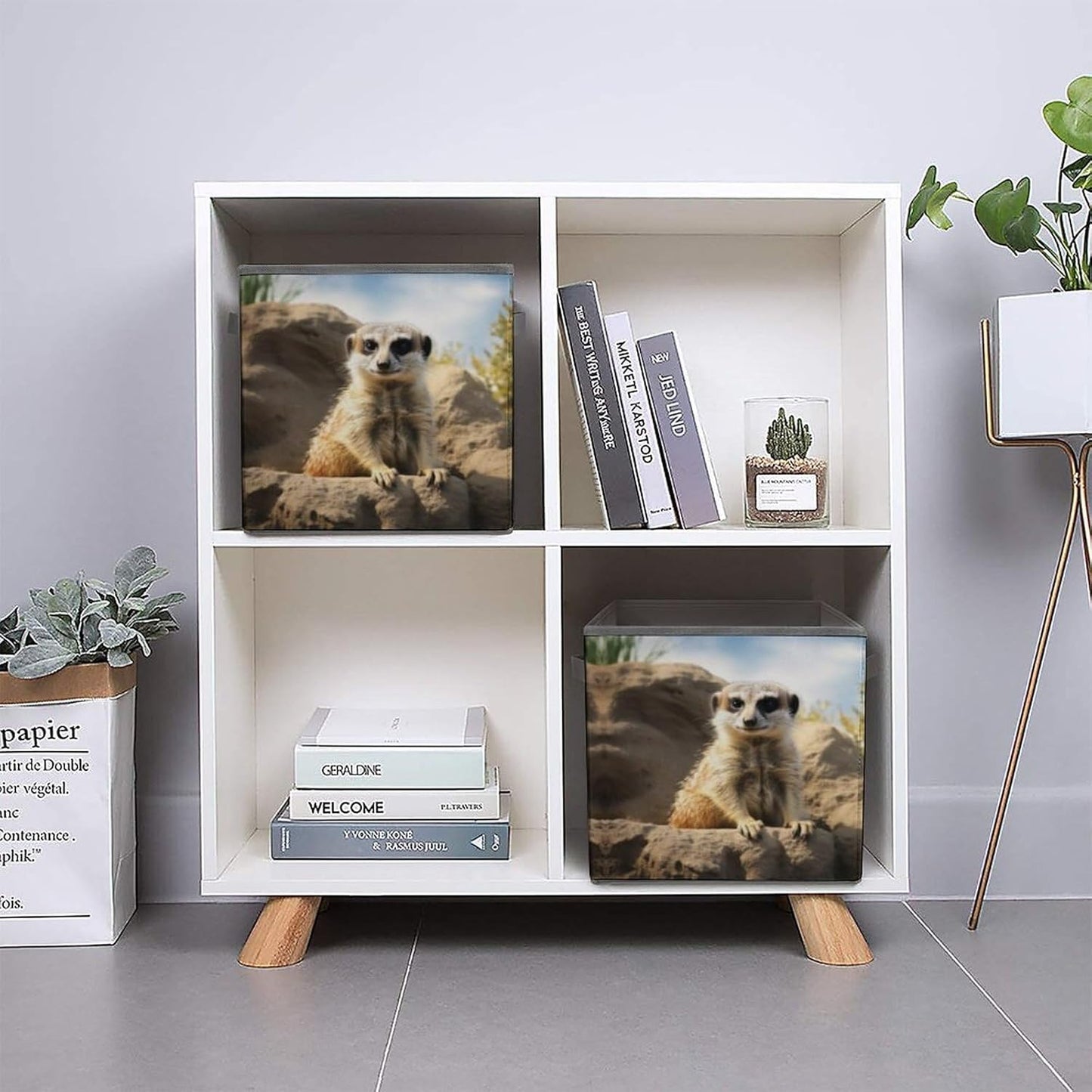 Meerkat Animal Storage Bins with Handles Fashion Large Storage Cubes Sturdy Foldable Storage Boxes Space-Saving Storage Baskets for Home Office Clothes Closet Organizers