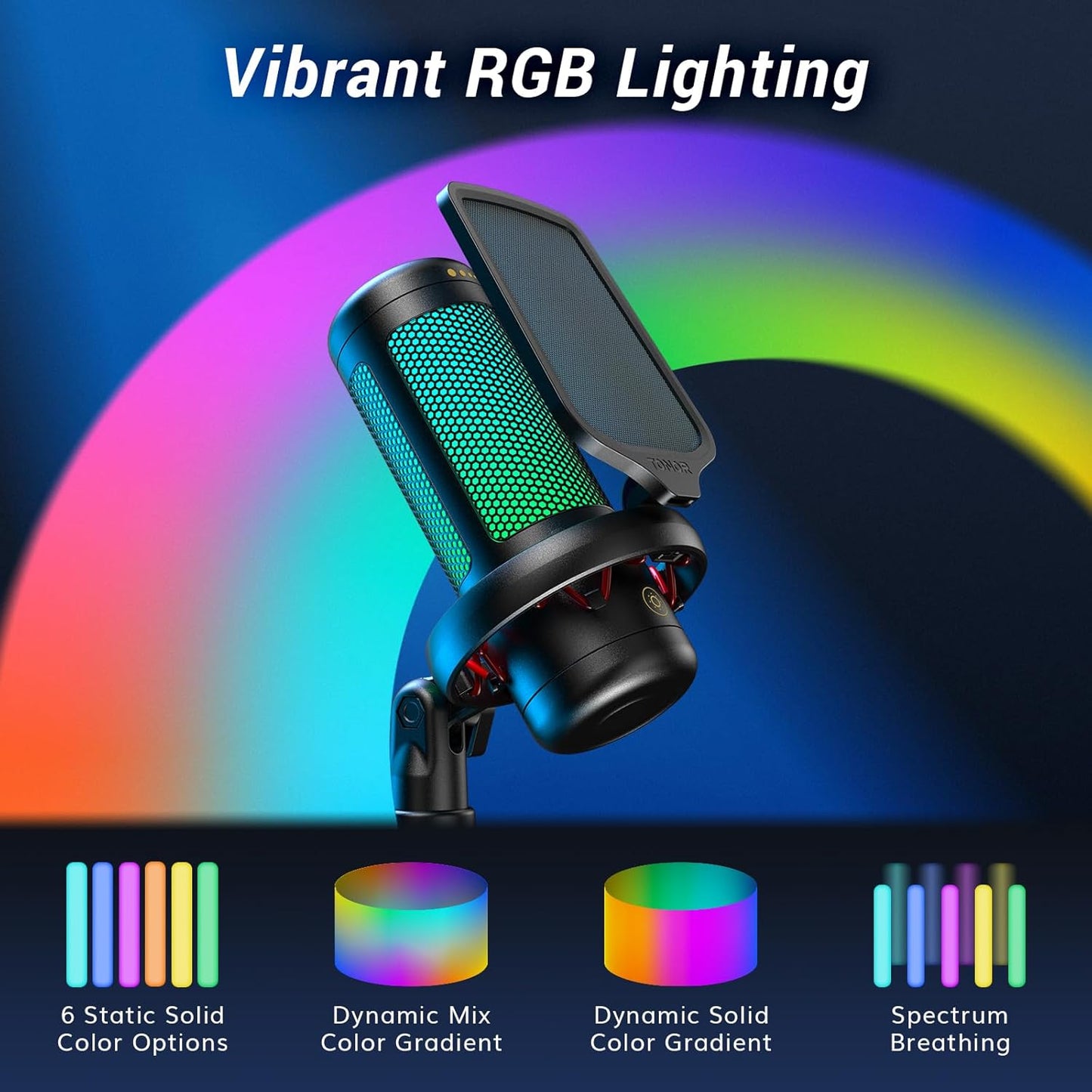 TONOR Gaming Microphone Set with Boom Arm, Vocal Condenser Microphone for PC with Stand, USB Mic with controllable RGB Light, One Tap Mute, Volume Control, for Discord, Twitch Streaming, TC310+