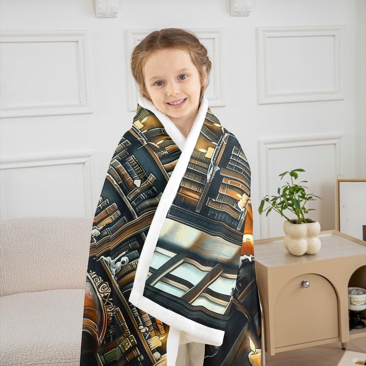 Manfei Reading Ghost Throw Blanket Cartoon Bookshelf Fleece Blanket Halloween Pumpkin Lantern Cozy Throws for Bed Couch Sofa,Kids Boys Girls Room Decor,Soft and Breathable(60 x 80 Inches)