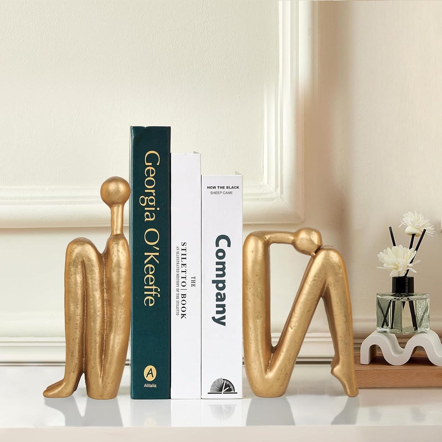 Thinker Cast Iron Bookends, Heavy-Duty Decorative Book End Stoppers for Shelves, Abstract Decor Aesthetic, Smooth Finish Book Holders for Office Decor, 1 Pair/2 Pieces, 9"