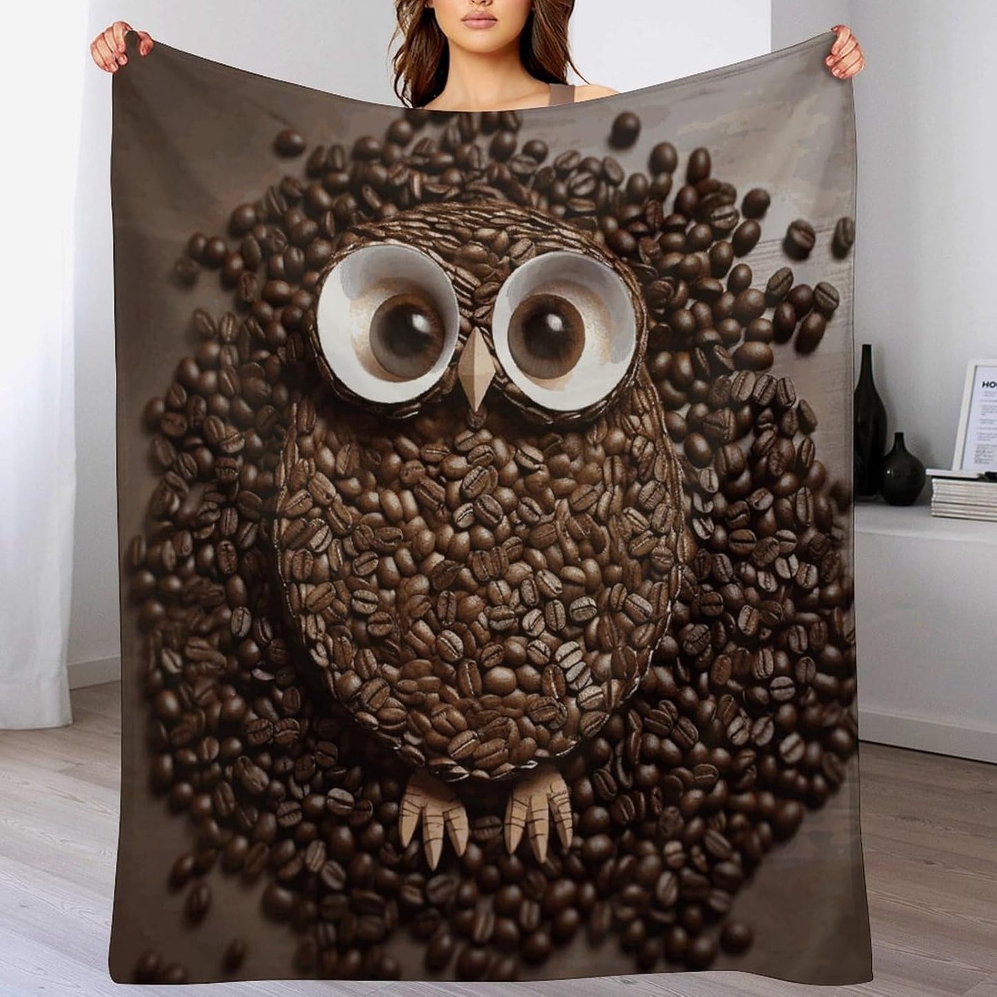 Coffee Bean Owl Throw Blanket for Couch Super Soft Warm Lightweight Throw Blankets Cozy Flannel Bed Blanket Cute Decorative Blankets for All Seasons Home Decor Gift 50"*60"（130 * 150cm）