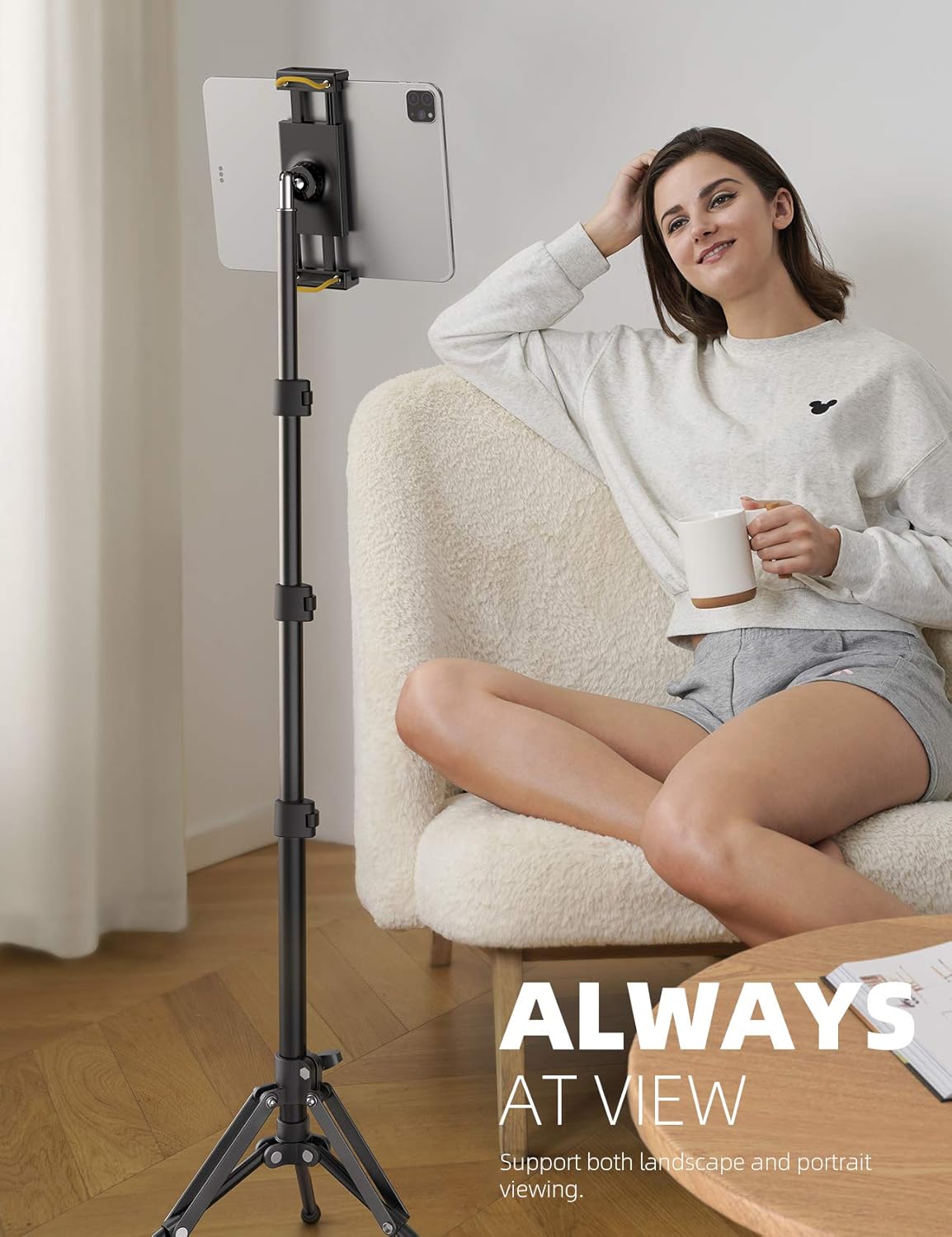 Lamicall Tablet Floor Tripod Stand - 64.9" Tablet Holder Mount with Adjustable Height for Stream/Watching with Bluetooth Remote, Gifts for iPad Pro 12.9/11" Mini, Air, iPhone, 4.7-13" Devices