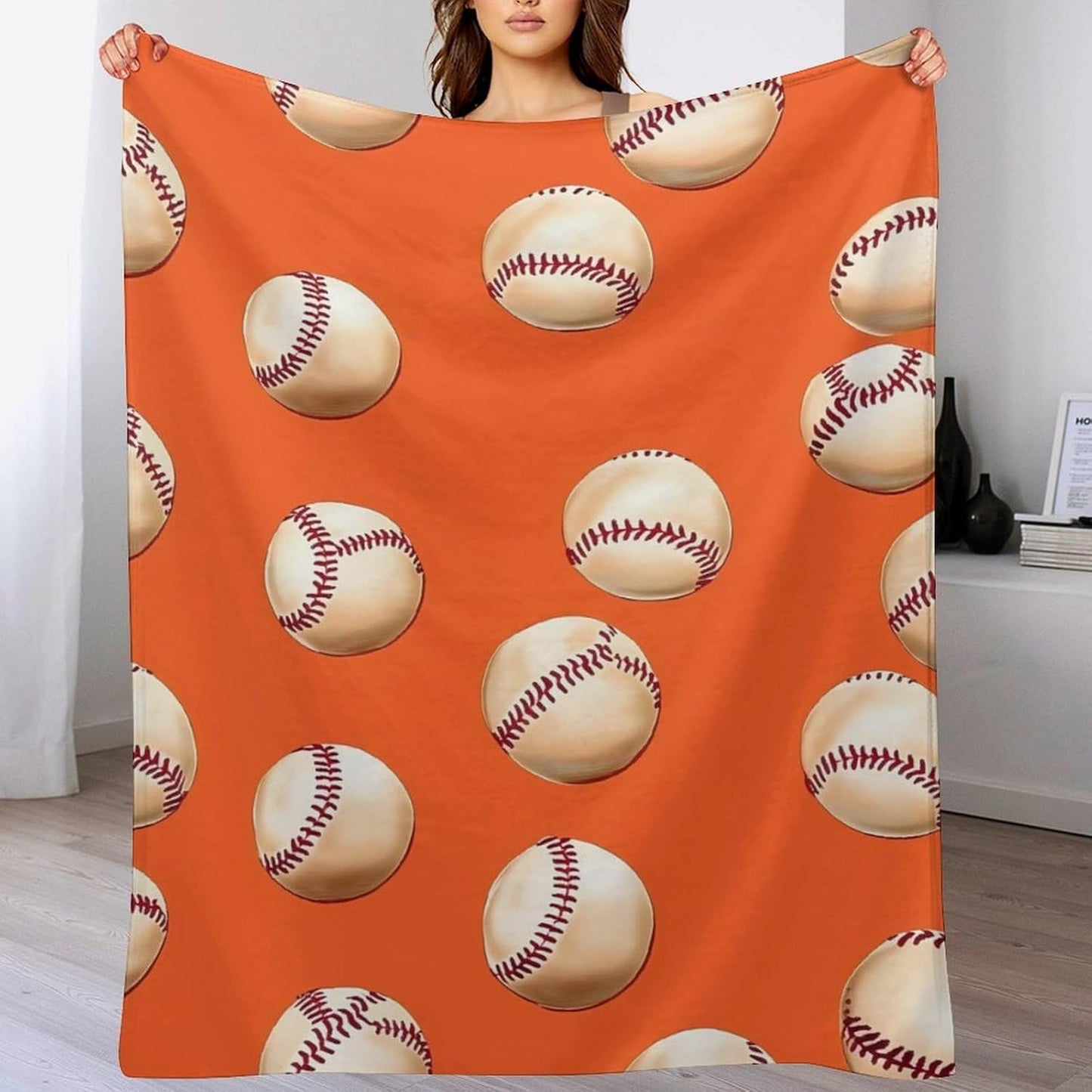 Baseball Pattern Throw Blanket for Couch Bed Plush Cozy Fuzzy Flannel Blanket for All Season 55"x70"