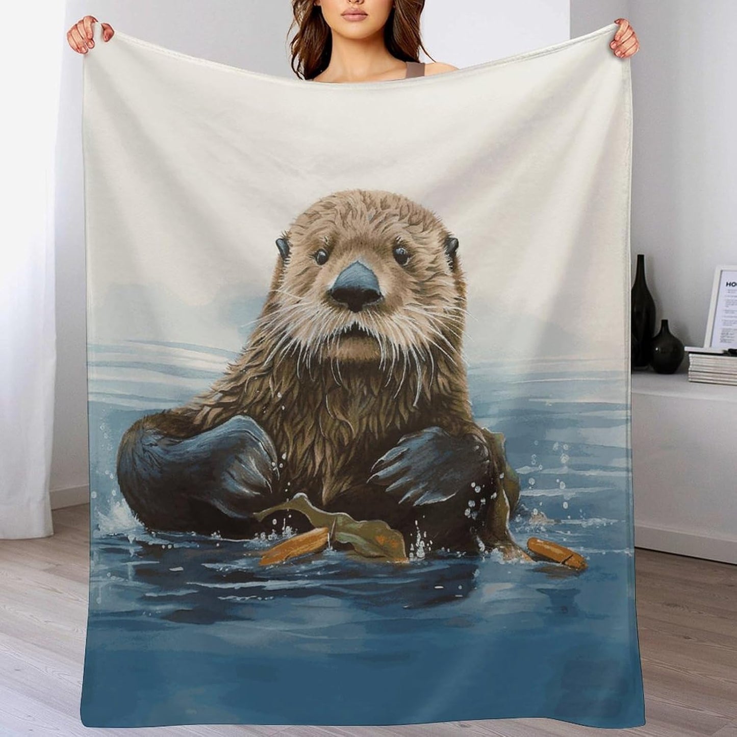 Sea Otter Blanket Super Soft Lightweight Throw Blanket Cute Cozy Warm Bed Blanket Decorative Fuzzy Blanket All-Season Home Decor Gift for Sofa Couch Living Room 60"*80"（150 * 200cm）