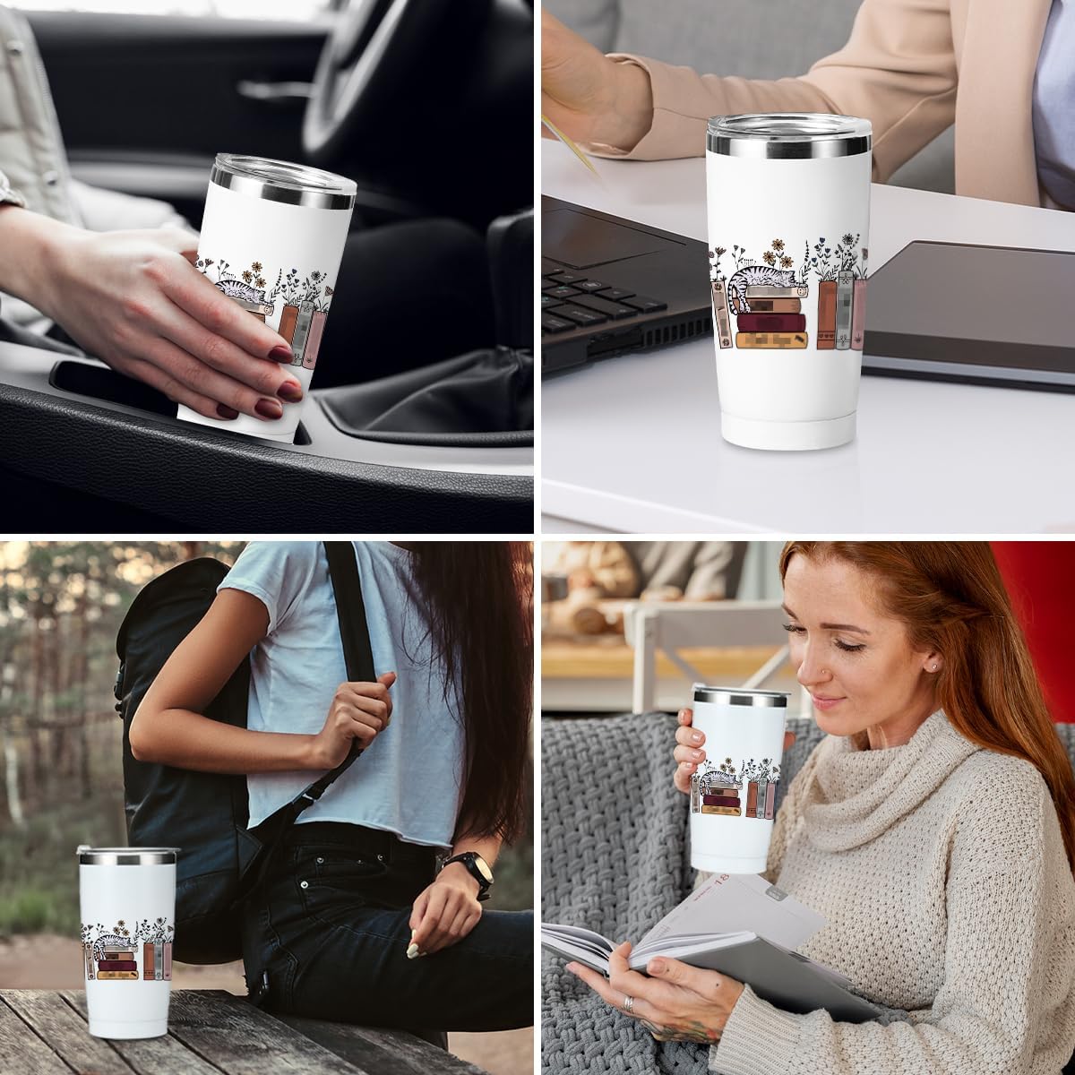 Inspired Tumbler Book Decor Book Lovers Gifts Bookish Coffee Mug Music Lover Gift for Women Coworker Appreciation Birthday Christmas 20 oz Stainless Steel Travel Cup Insulated Thermos with Lid