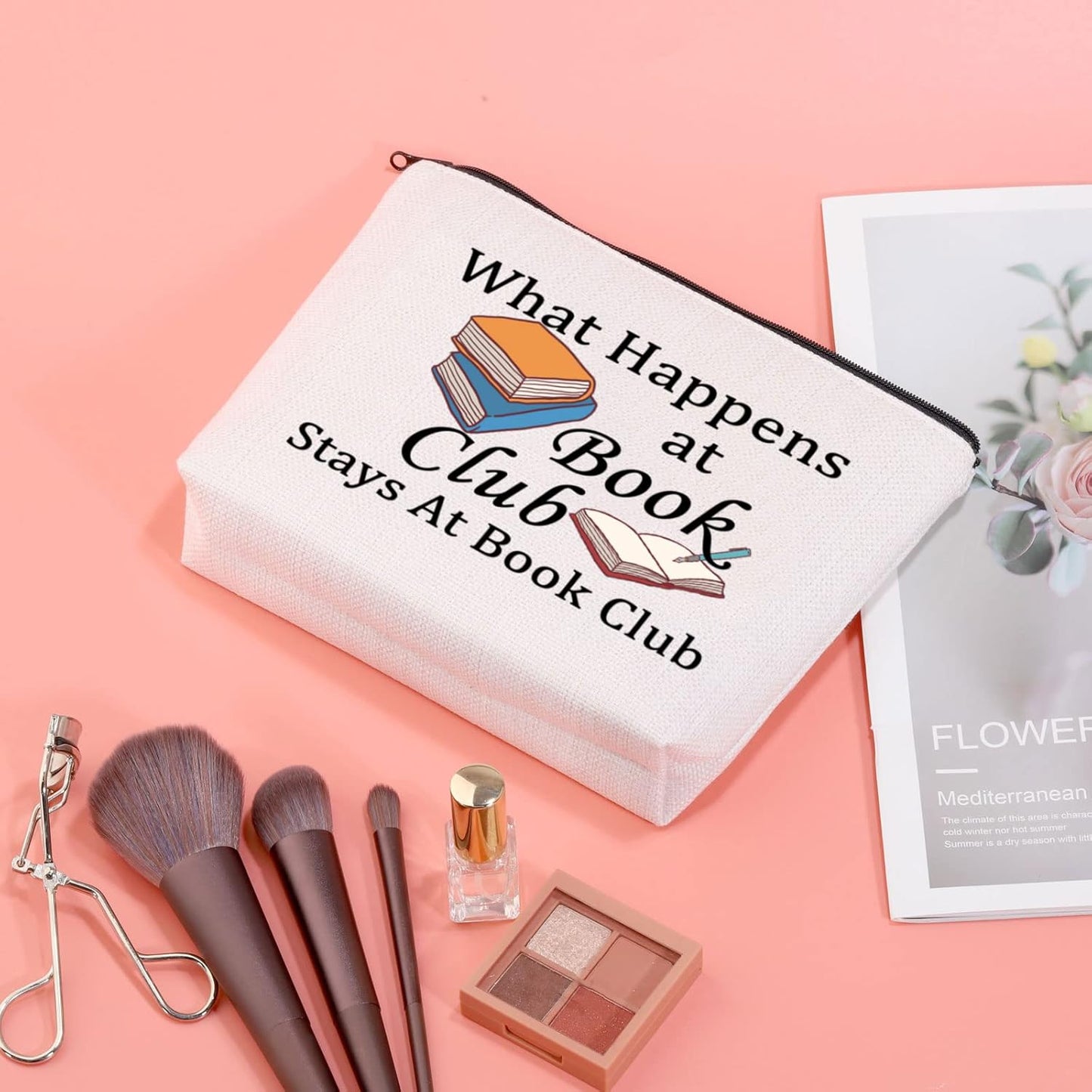JXGZSO Book Lover Storage Bag What Happens at Book Club Stays At Book Club Zipper Pouch Gifts For Bookworm (What Happens at Book Club)