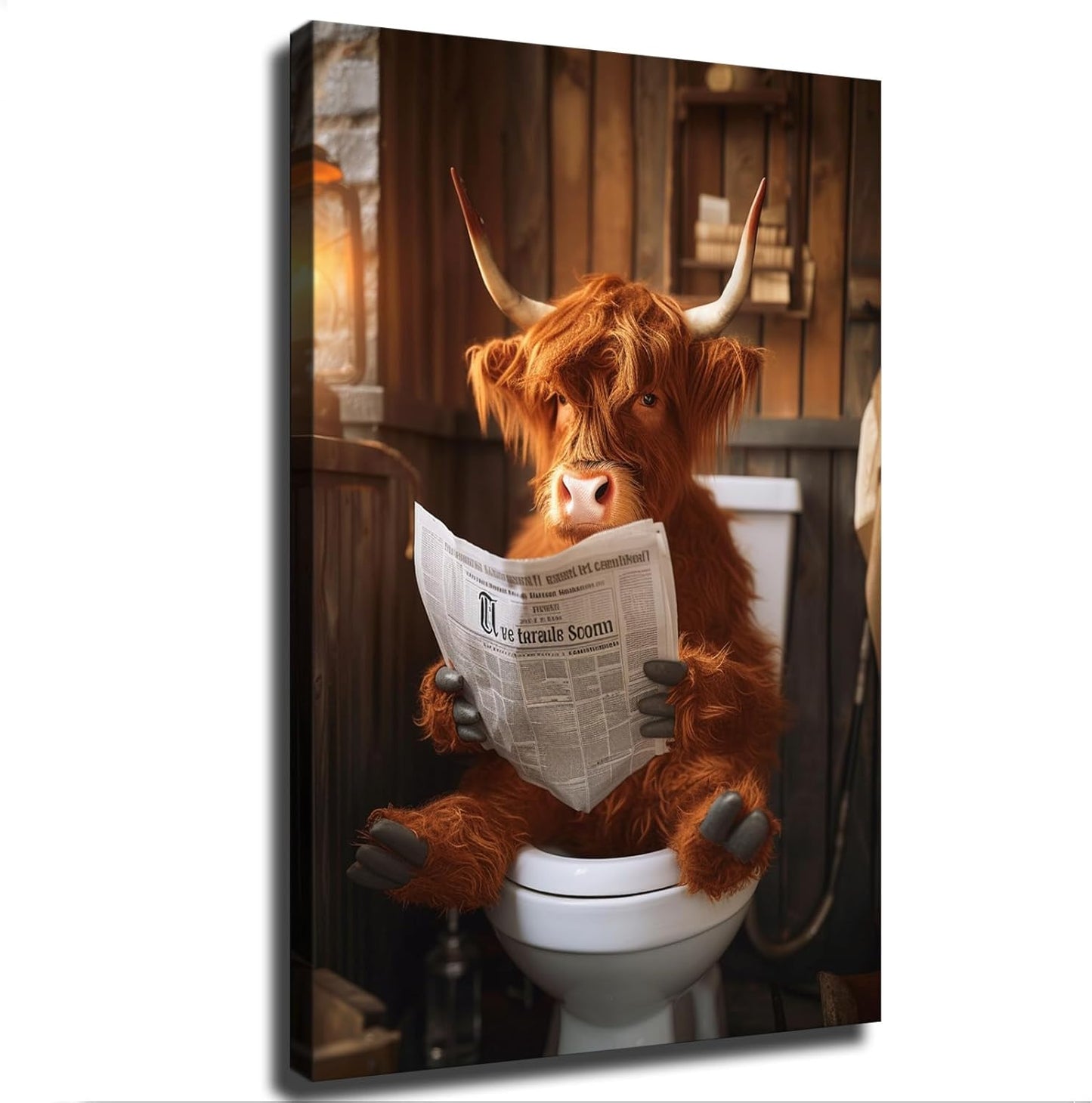 chenmjj Cow Reading The Newspaper Sitting on A Toilet Print Poster Picture HD Print Poster Retro Painted Modern Home Bedroom Room Aesthetic Decoration Canvas Art (08x12inch Unframed)