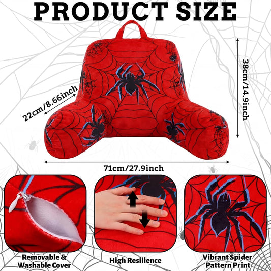 Redbaker Spider Themed Reading Pillow with Arms for Bed 27.9" x 14.9" Spider Backrest Support Cushion with Memory Foam Couch Cushion Support Pillow for Sitting up