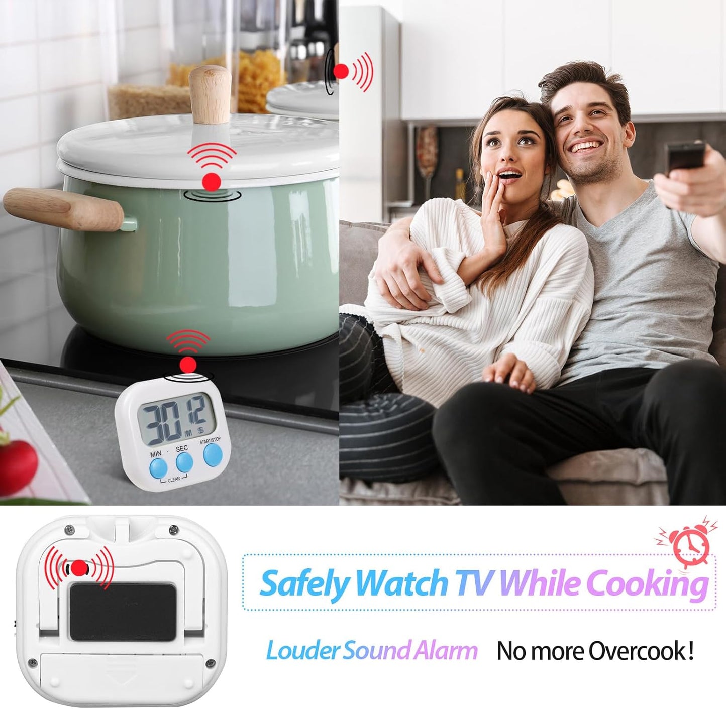 Weewooday 24 Pcs Small Digital Kitchen Timer Magnetic Back and Switch Minute Second Count up Countdown Big LCD Display Loud Alarm for Teacher Cooking Baking (Black,White)