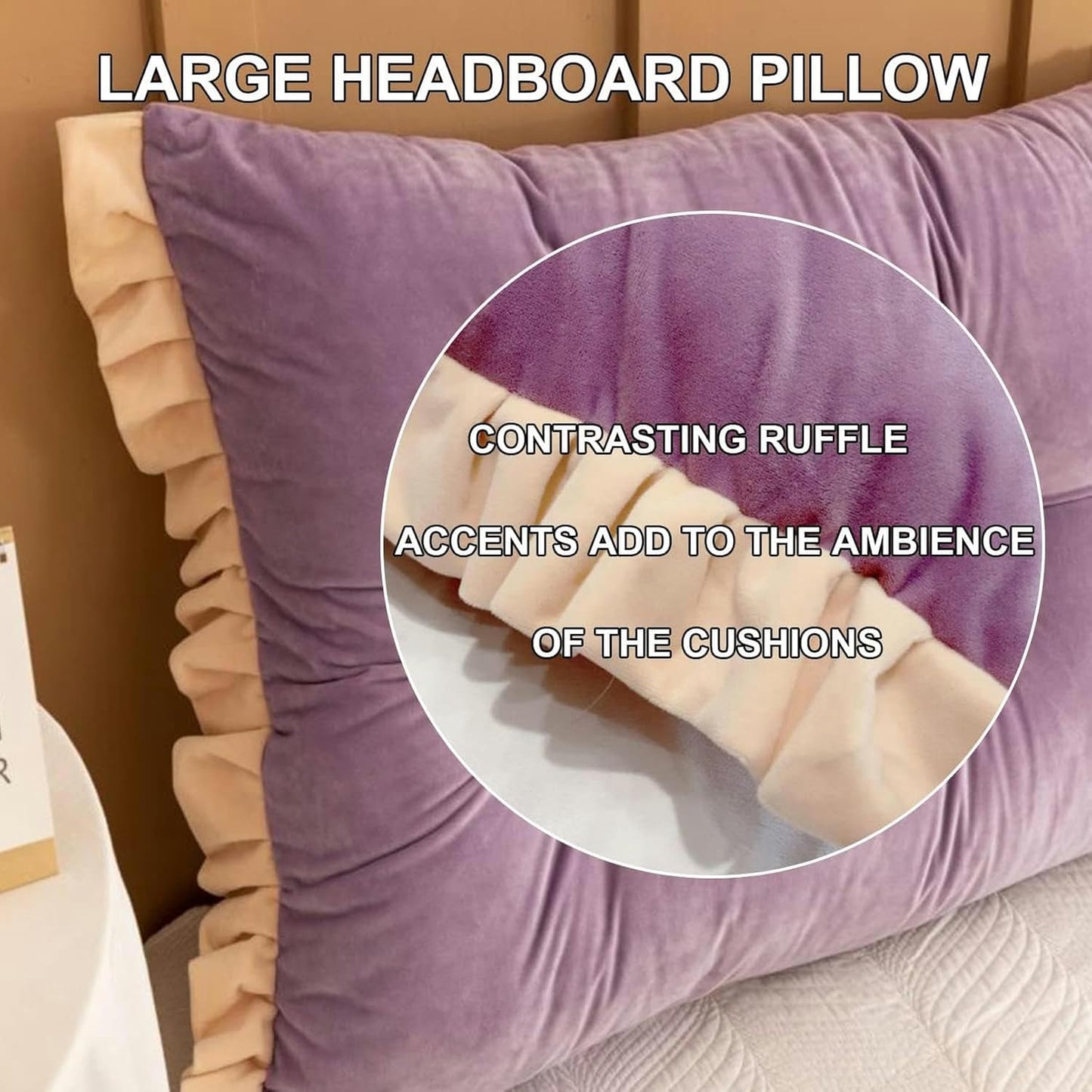 Reading Pillows Large Backrest Headboard Pillow Wedge Lumbar Rest Pillow,Long Pillow Bed Back Support Cushion Velvet Bolster for Dorm Room Day Bed