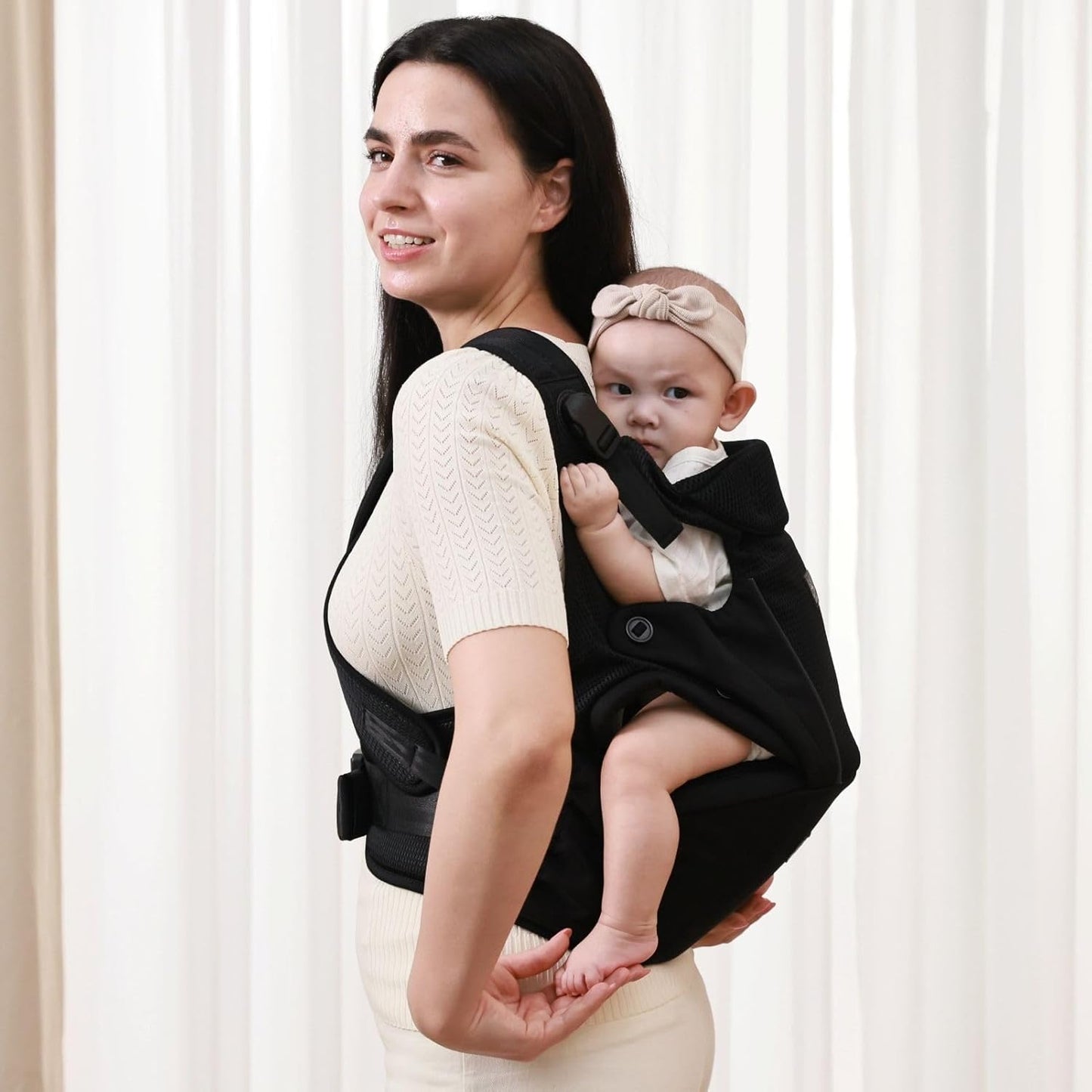 SUNVENO Baby Carrier for Newborn to Toddler – CPC-Certified Breathable Mesh Hip Seat Carrier, Supports 7-45 lbs for Inward/Outward-Facing Front & Back Carry, Adjustable Waistband, All-Season