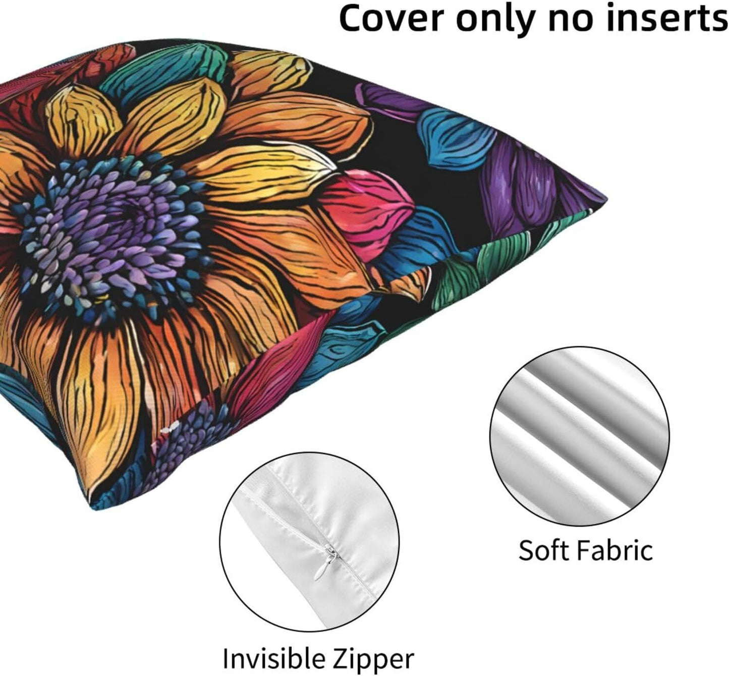 All-Season Square Pillow Covers 18"X18", Sunflowers, Decorative Throw Pillow Covers for Sofa Bed Couch, Hidden Zipper Cushion Cover, Square Lumbar & Accent Pillowcases for Home Decor