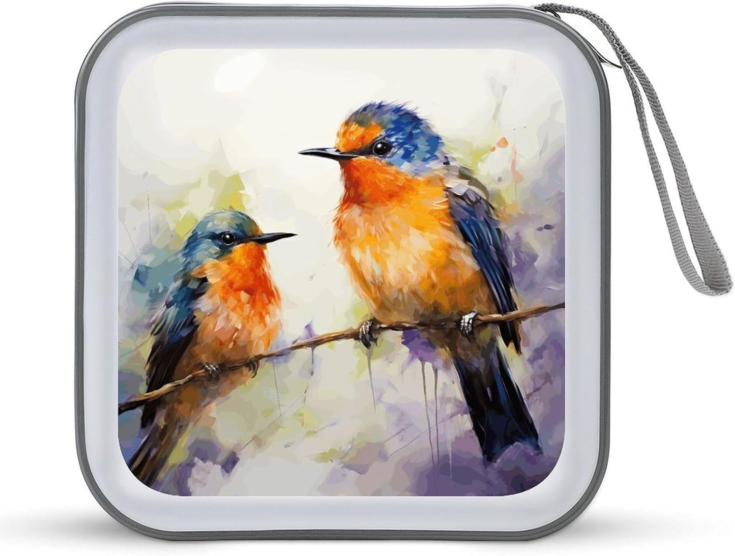 Oil Painting Bird CD Case 40 Capacity Case Zipper CD Collection Bag with Handles Cover DVD Storage Hard Plastic DVD Disc Cases Storage Binder for Car Home Office Travel