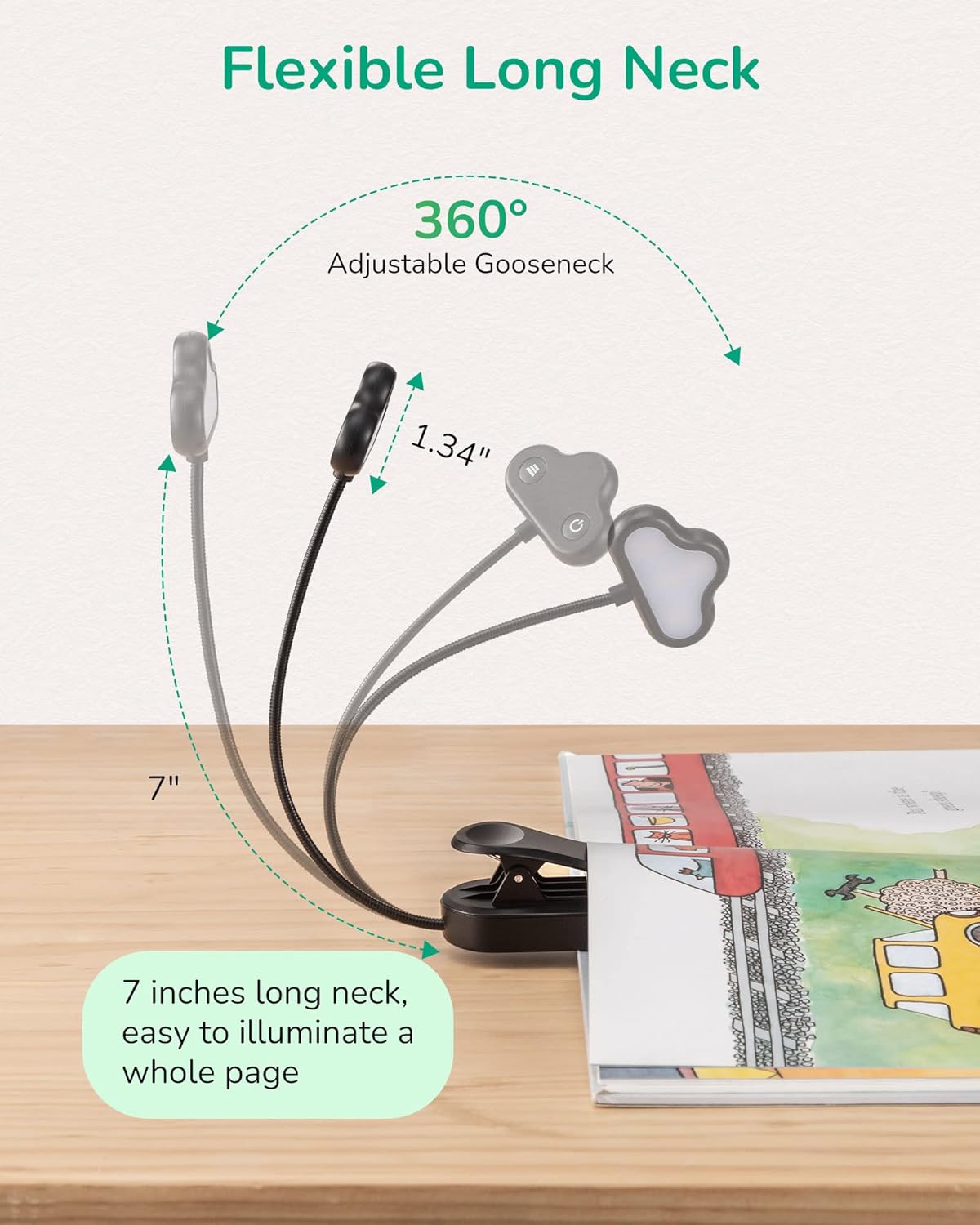 EDISHINE Book Light for Reading at Night in Bed, Portable Clip-on Lamp, 3 Color Modes & Stepless Dimmable, Eye Care LED USB Rechargeable Light for Readers, Kids, Bookworms, Travel (Black)