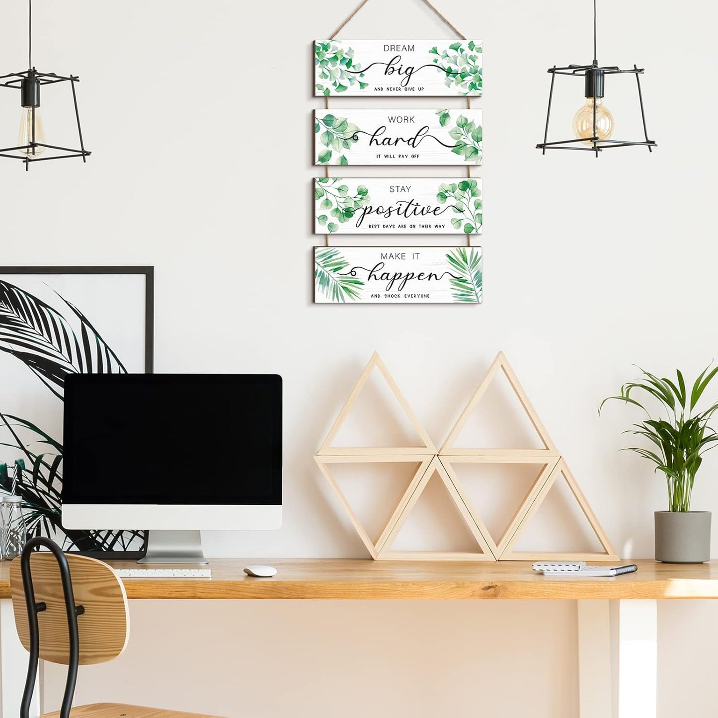 Glenmal 4 Pieces Wooden Inspirational Wall Art Motivational Office Wall Decor Positive Wood Wall Signs With Sayings Greenery Quotes Rustic Hanging Plaque for Home Living Room Bedroom