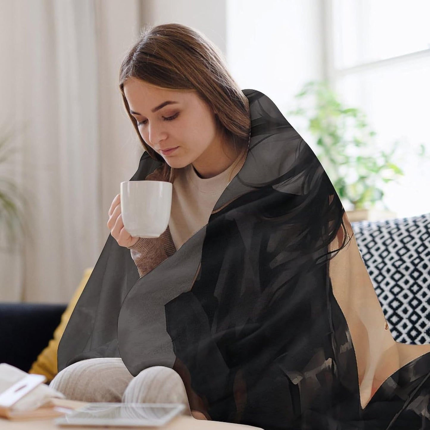 Character in Black Dress Throw Blanket for Couch Super Soft Warm Lightweight Throw Blankets Cozy Flannel Bed Blanket Cute Decorative Blankets for All Seasons Home Decor Gift 50"*60"（130 * 150cm）