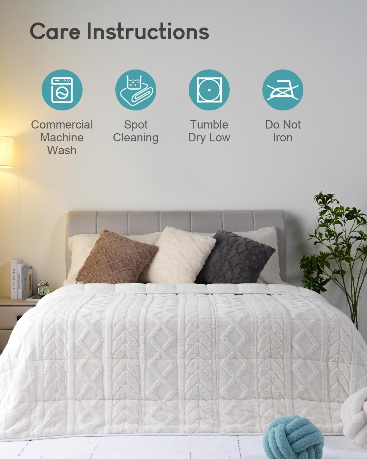 Cottonblue Weighted Blanket 15lbs for Twin/Full Ded - Plush Jacquard Sherpa Bed Blanket for Deep Sleep and Relaxation, Heavy Calm Blankets with Glass Beads, 48x72 Inches, Cream White