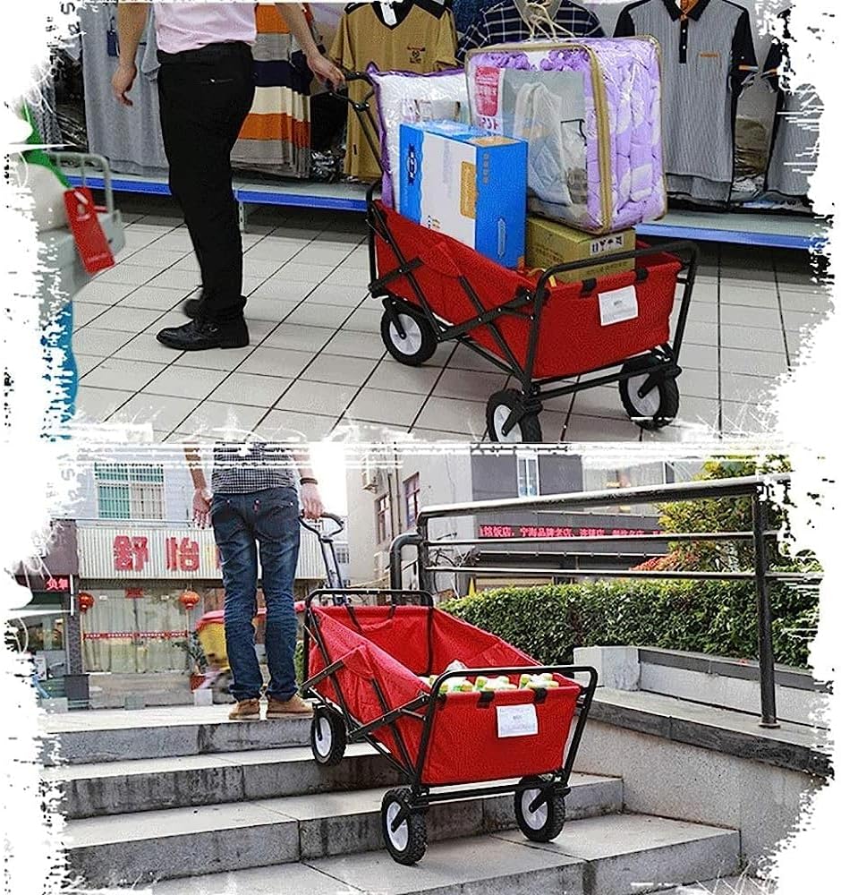 Handcart, Portable Folding Garden Trolley Cart Heavy Duty Wagon with Canopy Multi-Function Shopping Cart for Outdoor Camping Beach Pull Truck with 4 Wheels, Load 150Kg/B
