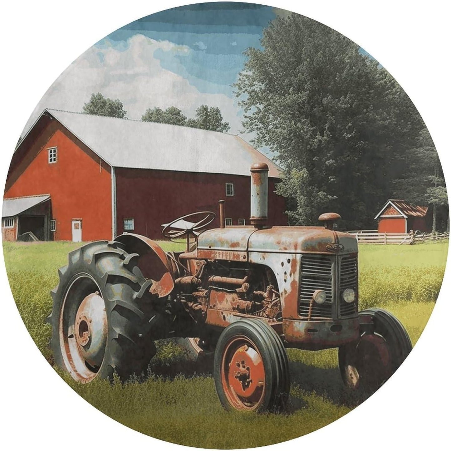 Company Farm Tractor Circle Rug Retro Luxury Coral Velvet Floor Mat Non Slip Soft Indoor Floor Carpet Comfy Thickened Area Rugs Modern Aesthetic Minimalist Carpets for Home Decor