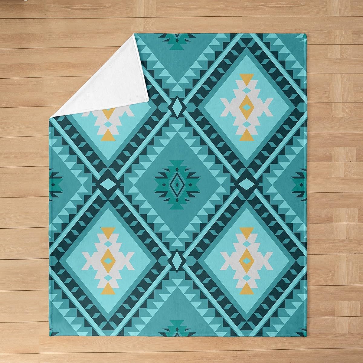 Erosebridal Western Boho Aztec Fleece Blanket Queen 90"x90" Turquoise Rustic Farmhouse Flannel Blanket Southwestern Fuzzy Plush Throw for Kids Boys Girls,Bohemian Geometric Decor for Bed Couch