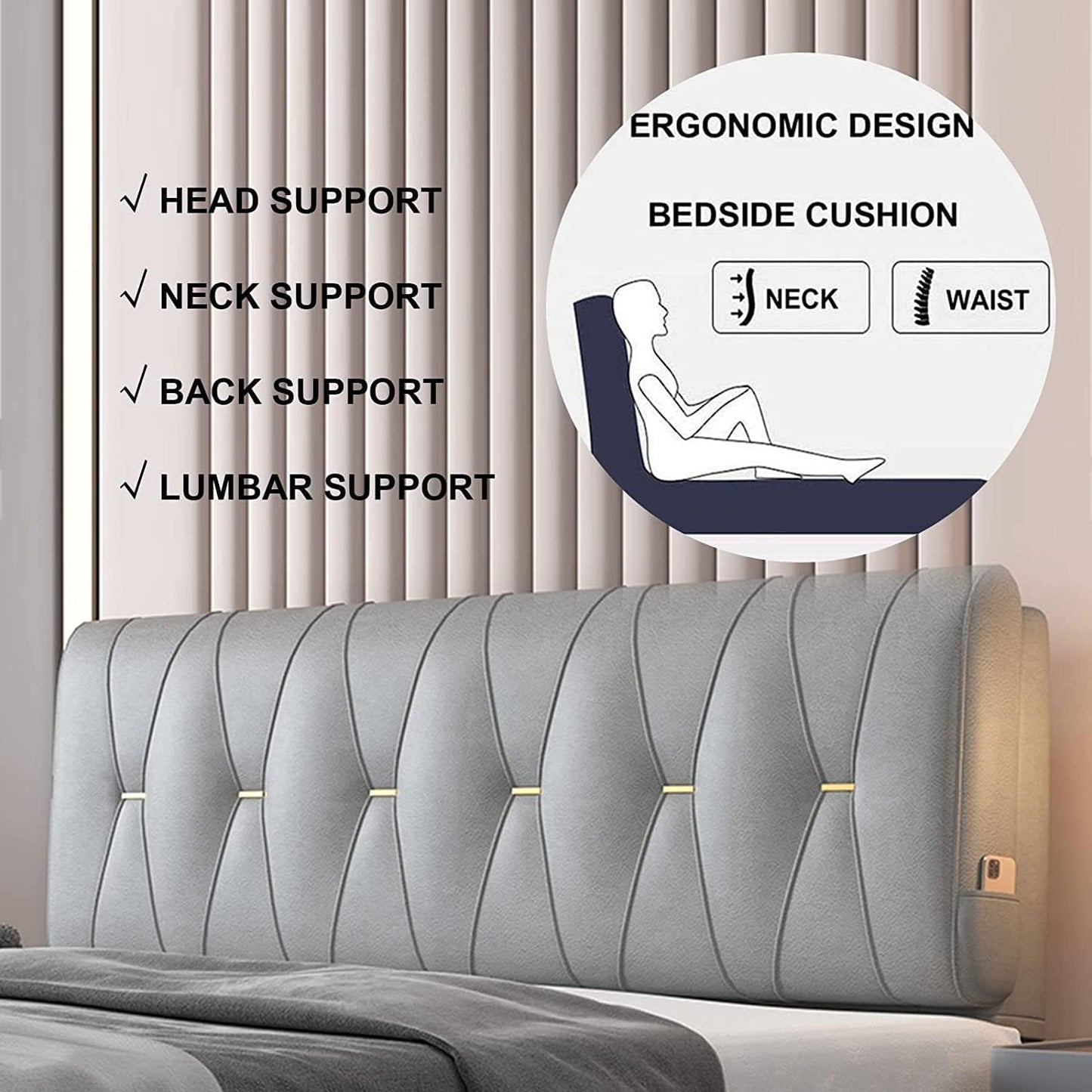 Headboard Cushion Wedge Reading Pillow Body Positioning Pillow Back Support for with Removable Cover(Size:No headboard 35.4"/90cm,Color:A)