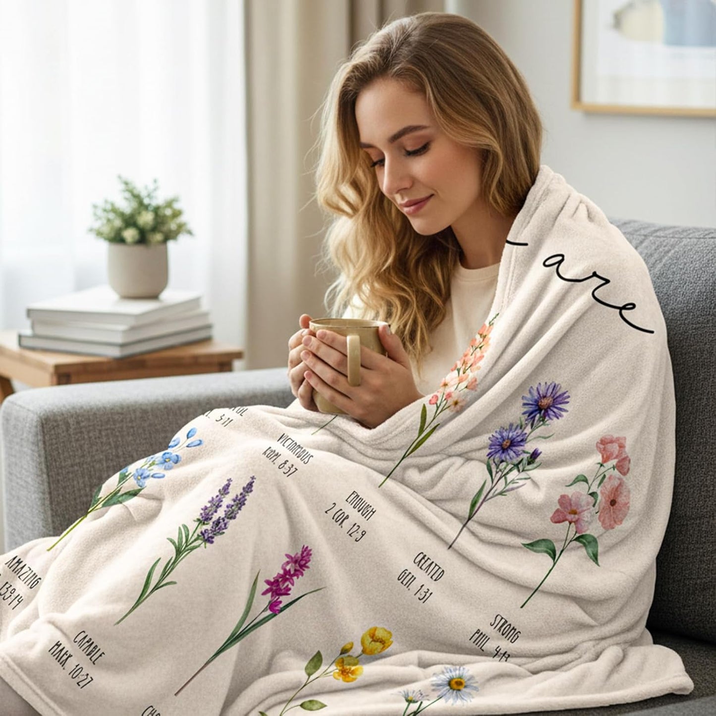 Christian Gifts for Women, Christian Throw Blanket with Flowers, Religious Flannel Blanket, Inspirational Jesus Prayer Birthday Gift for Sister, Daughter, Mom, Soft Throw Blankets 50'' x 60''