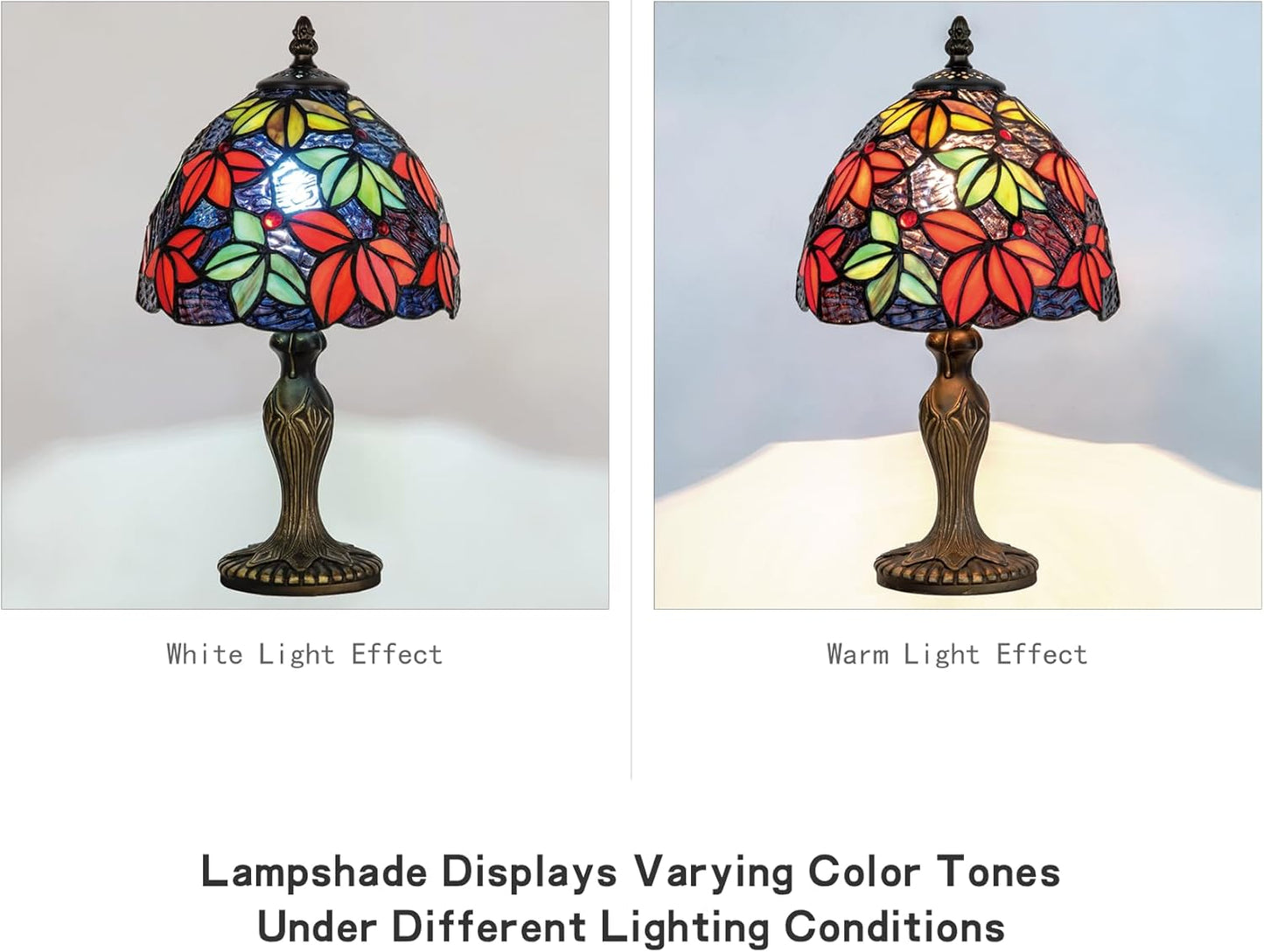 Tiffany Stained Glass Bedside Table Lamp 8-inch Purple Blue Maple Leaf Floral Lampshade Nightstand Light for Bedroom Dorm Living Hallway Coffee Table Office Housewarming Gift (Blue Purple)