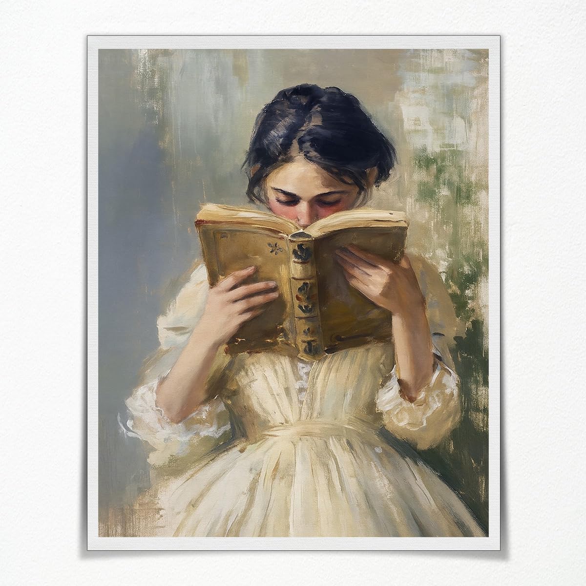 Heltrappe Victorian Bookish Women Portrait Oil Painting Aesthetic Reading Poster Vintage Woman Read Book Canvas Wall Art Rustic library Picture for Girls Bedroom Nursery 08x10in Unframed