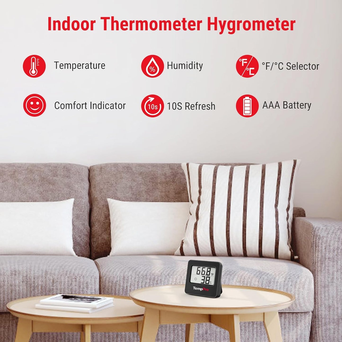 TempPro TP157 Hygrometer Indoor Thermometer for Home, Room Thermometer Humidity Meter with Accurate Temperature Humidity Sensor for Greenhouse Baby Room Office-2 Pack (Previously ThermoPro)
