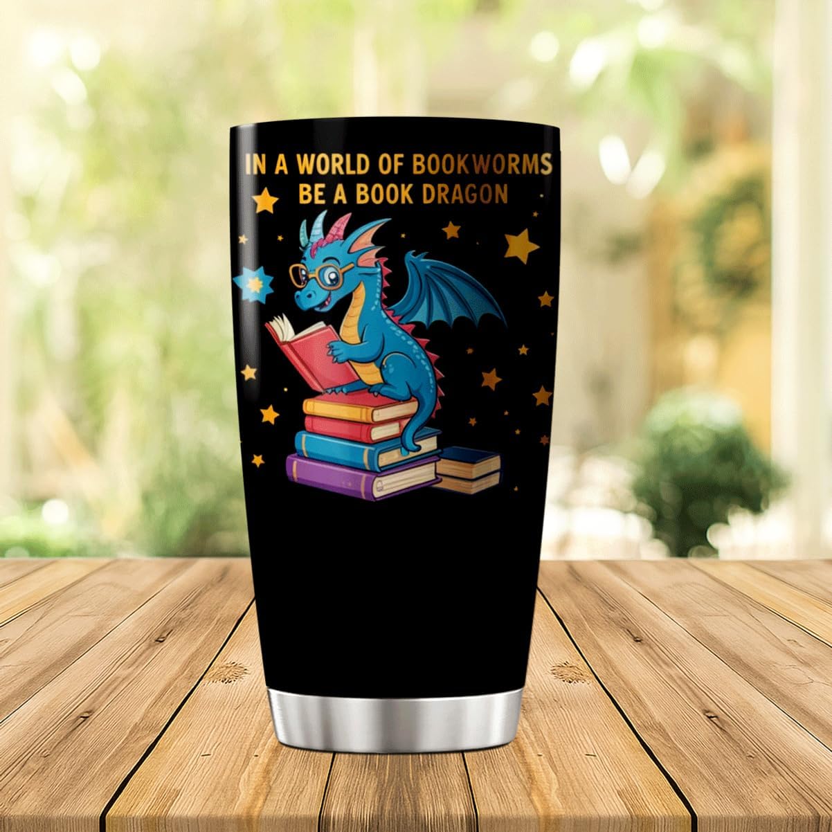 CUBICER Book Dragon Reading Design Stainless Steel 20 Oz Tumbler For Lovers Teachers Students Fantasy Fans Bottle Insulated Hot Cool Coffee Heat Drink Outdoor Travel Iced Mug
