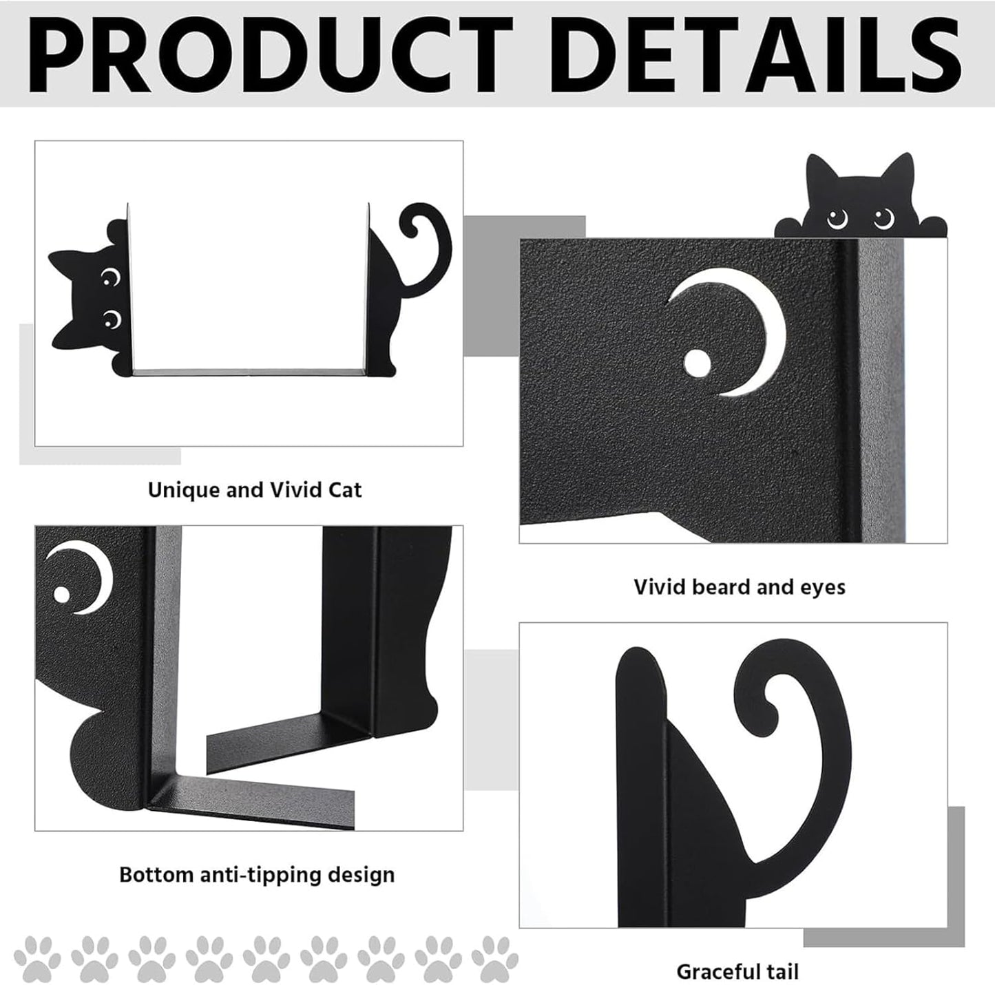 Metal Book Ends - Non-Slip Peeping Cat Holder | Cute Bookends - for Reading Enthusiasts Bookshelf Bookcase Desk Home Bedroom