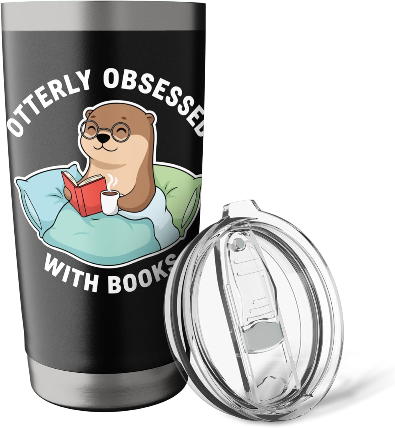 Cozy Otter Reading Book Otterly Obsessed with Books & Puns Stainless Steel Insulated Tumbler