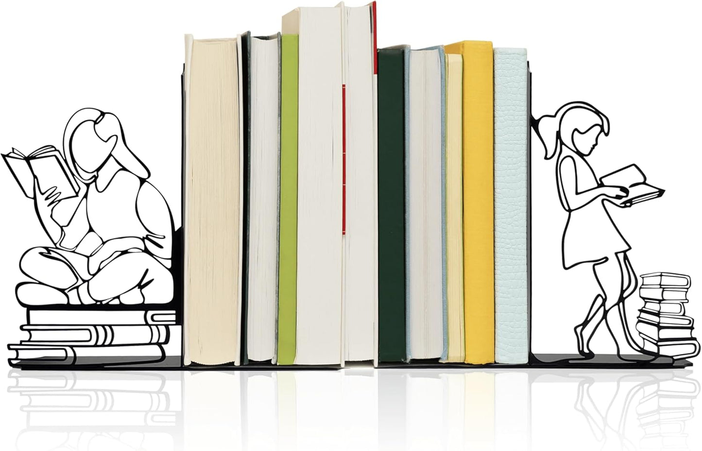 Ecqizer Bookends Decorative Book Ends Decorative Reading Decor Reading Book end Bookshelf Decor for Bedroom Library Office School Book Display Desktop Organizer Gift for Book Lovers, Black
