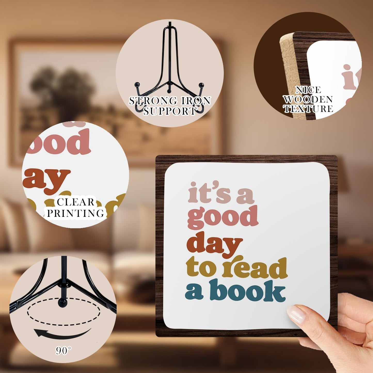 Skip Tiger It's A Good Day To Read A Book Wooden Desk Sign - Reading Nook Room Decorativesignage,Reading Corner Wooden Plaque With Stand For Classroom,Book Shelf Decor,Library Bookish Decor,5x5 Inch