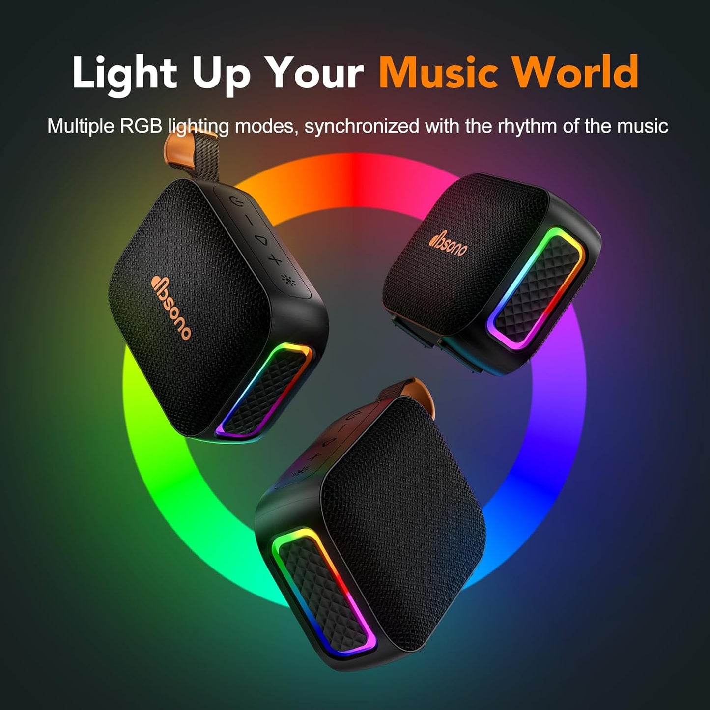 Portable Bluetooth Speaker Waterproof Gift: IPX5 HD Sound Up to 24H Playtime, TWS Pairing, Wireless Speakers with Lights, Travel Beach Essentials Birthday Gifts for Men Women Boys Girls-Black