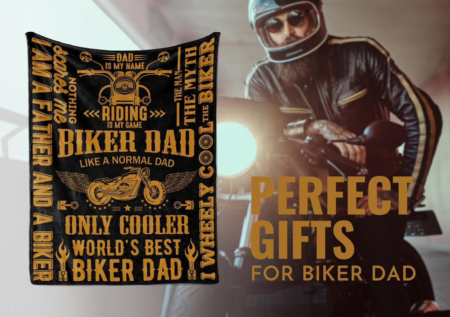 InnoBeta Motorcycle Dad Gifts, Throw Blanket for Cooler Biker Dad, Grandpa, Motorbike Lover Biker Rider Father, Father's Day, Christmas, Birthday - 60 x 80 inches