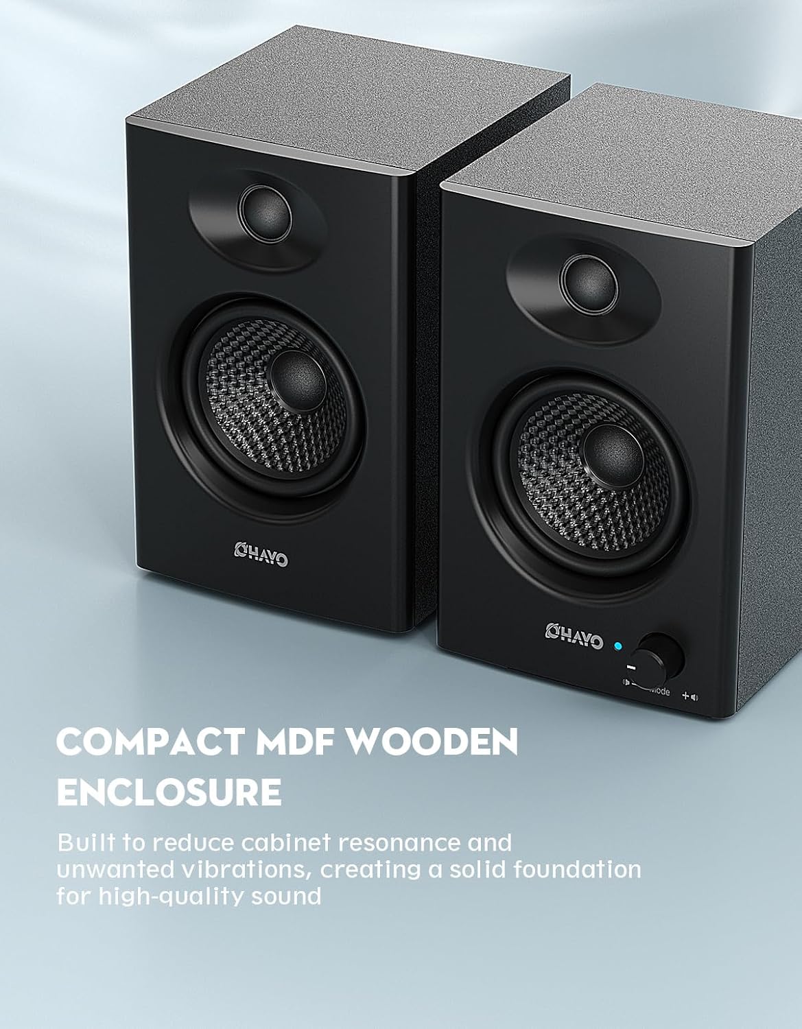 OHAYO 60W Computer Speakers for Music and Gaming, Active Bluetooth 5.3, Stereo 2.0 Speakers for Desktop PC or Laptop, 3.5mm Aux RCA USB Input, 1 Pair, Black