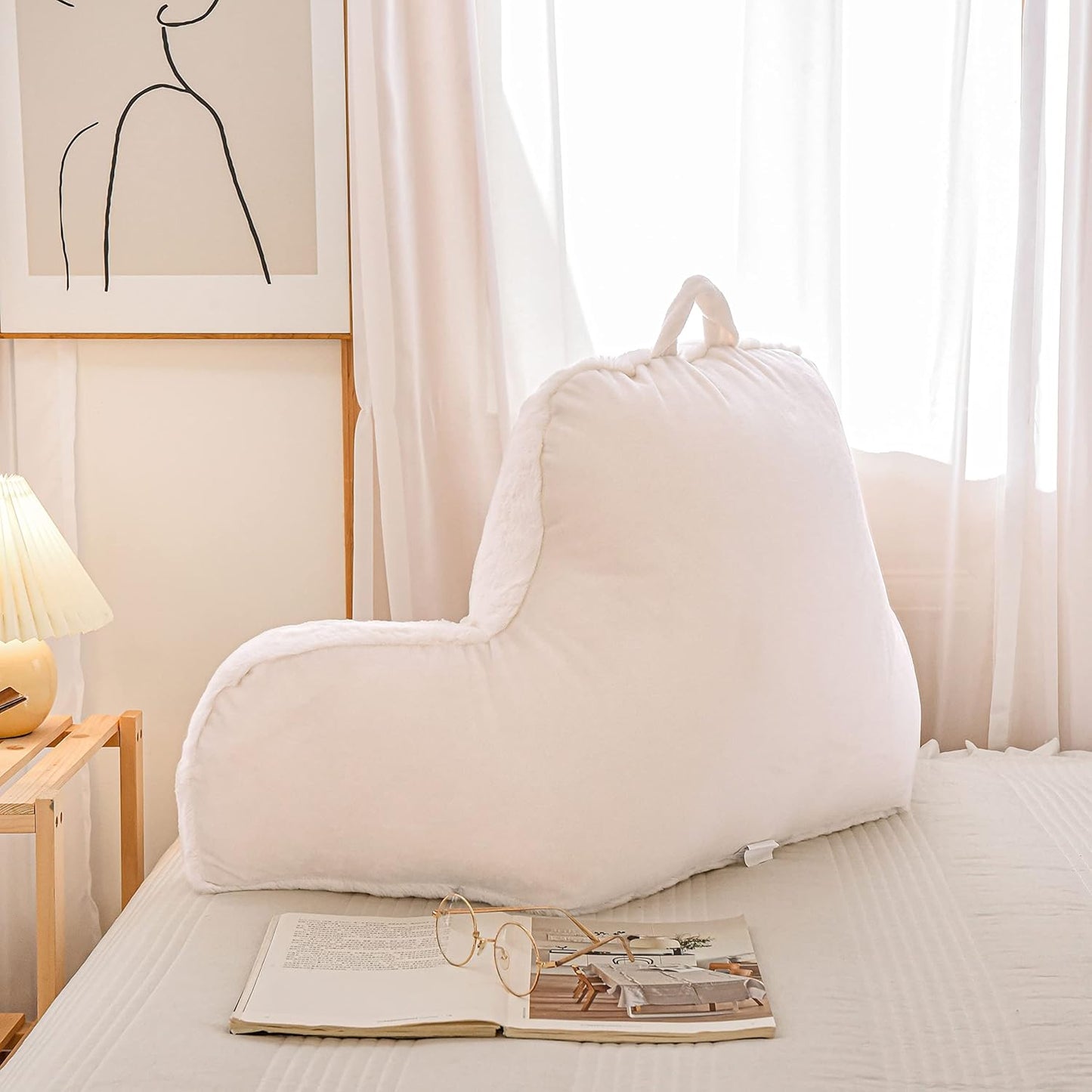 Btargot Extra Large Reading Pillow Bed Wedge Large Adult Backrest Lounge Cushion with Arms | Back Support for Sitting Up in Bed White