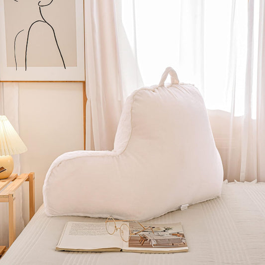 Btargot Extra Large Reading Pillow Bed Wedge Large Adult Backrest Lounge Cushion with Arms | Back Support for Sitting Up in Bed White