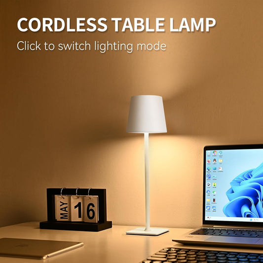 2-Pack Rechargeable Cordless Table Lamps, Battery-Operated Wireless Minimalist Table Lamp, 3 Colors Stepless Dimming LED Adjustable Height Table Lamp for Dining/Bedside/Camping (2, Double-rod white)