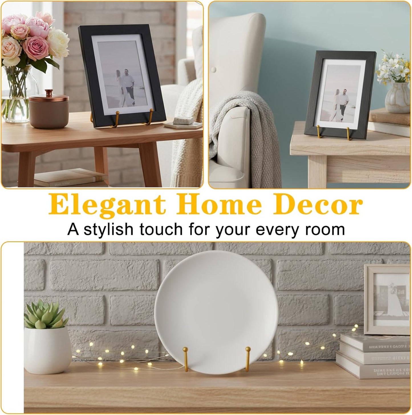 20 Pcs Plate Stands for Display, 4.3 Inch Metal Glod Plate Display Stand Sturdy Picture Frame Stands for Photo, Book, Tabletop, Decorative Plates