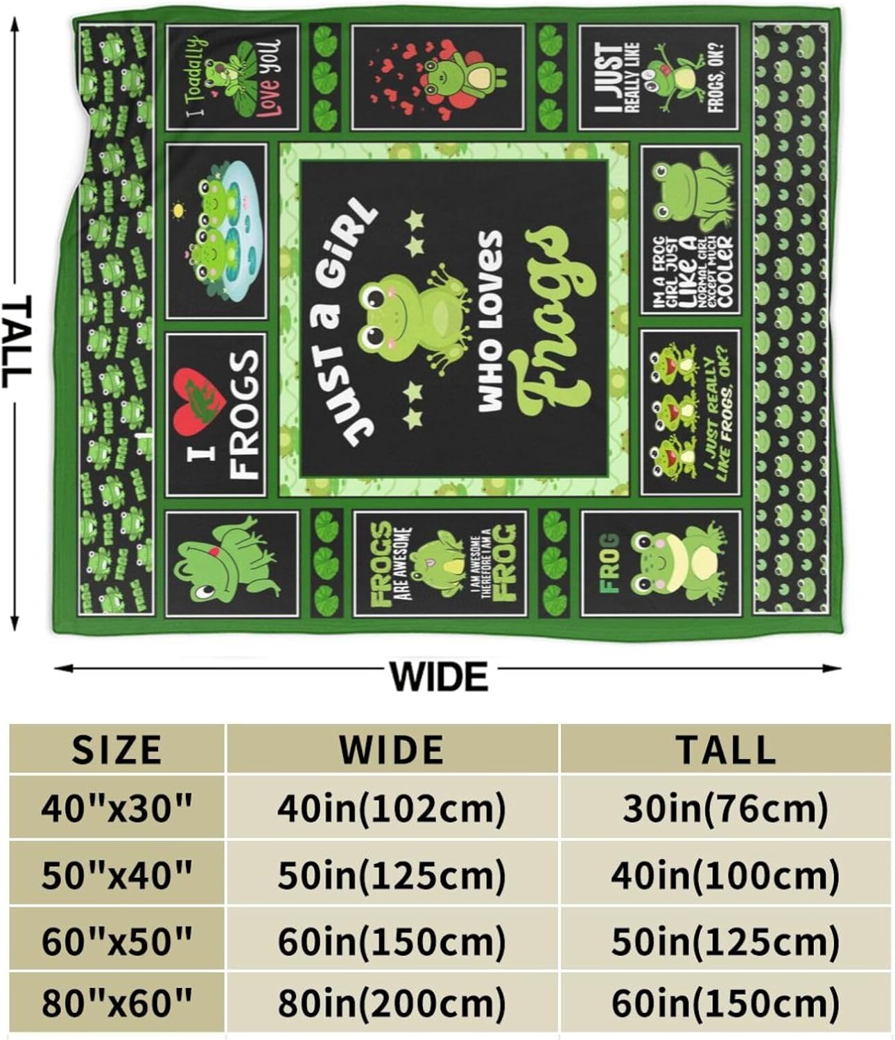 Just a Girl Who Loves Frogs Blanket Gifts for Girls Women Cute Frog Fleece Blankets Soft Warm Animal Throw Cozy Flannel Plush Stuff Throws for Kids Adults Bed Couch Bedding Decor 50"x40"