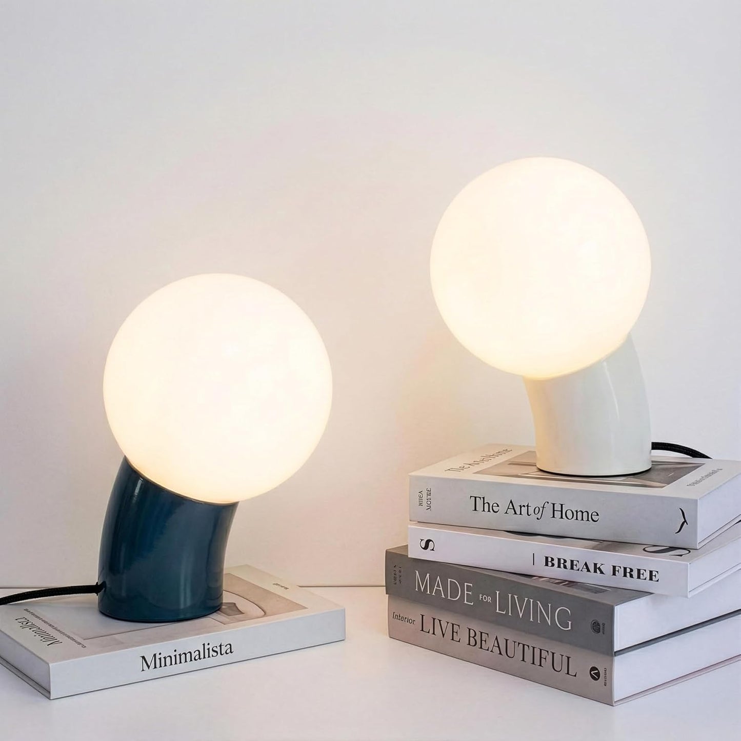 Brightech Vino LED Table Lamp - Small 8" Modern Dimmable Metal Lamp with USB-C Charging, Frosted Glass Globe Shade - Warm White Accent Light for Bedroom, Living Room, Bedside, Nightstand - Cream