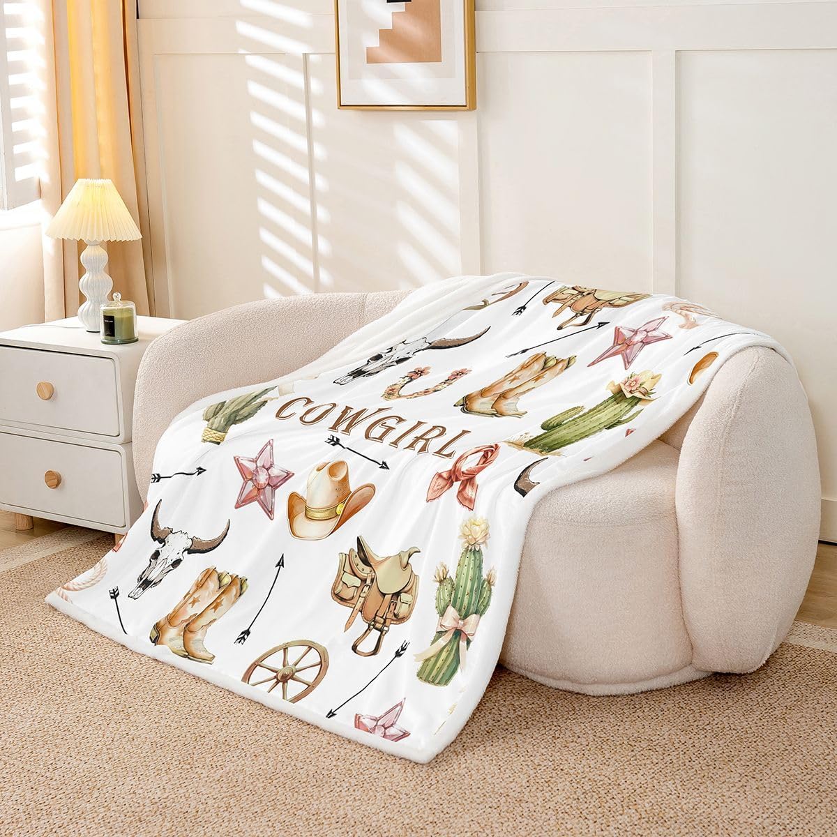 Feelyou Western Decor Throw Blanket Brown White Soft Fleece Sherpa Cozy Fuzzy Plush Warm Wild West Cowboy Fuzzy Plush Throw Farmhouse Rustic Country 40"x50" Southwestern for Bed Couch Living Room