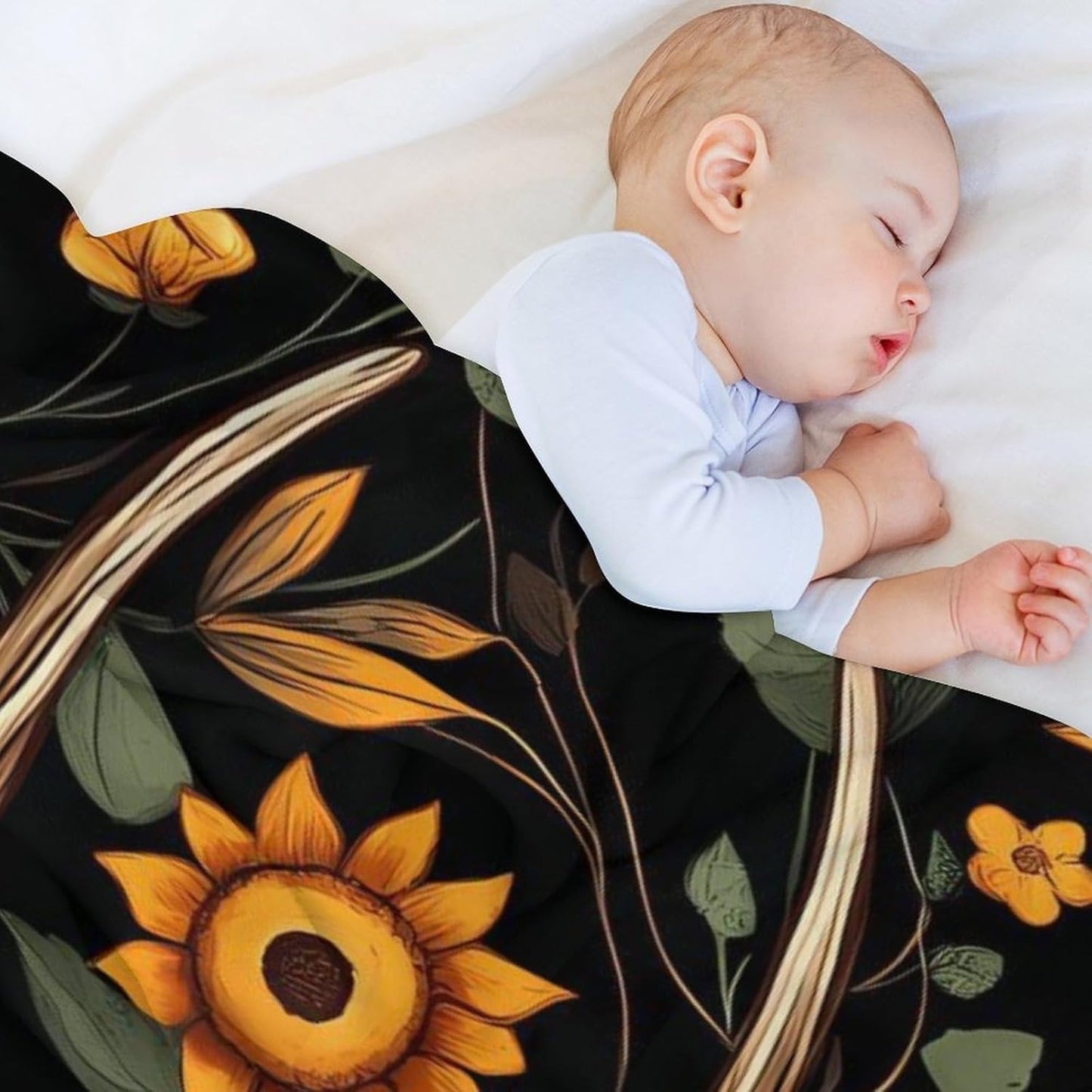 Deer Skull Sunflower Throw Blanket for Couch Bed Plush Cozy Fuzzy Flannel Blanket for All Season 70"x80"